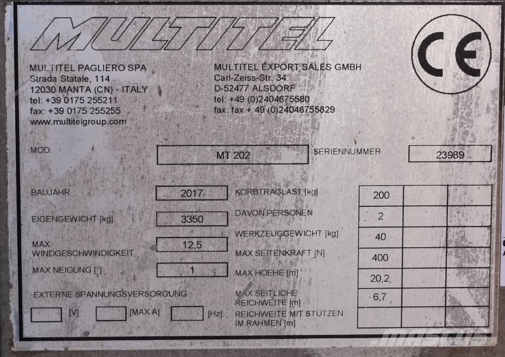 Multitel MT202 (TÜV und UVV neu!) Pacēlāji uz automašīnas bāzes