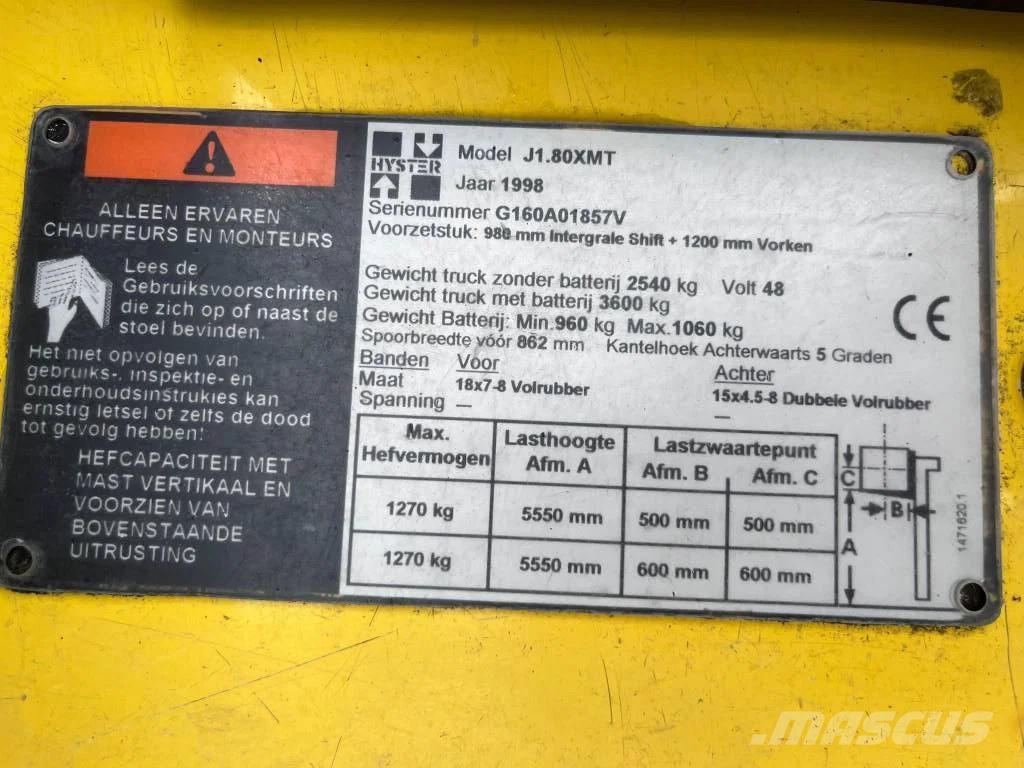 Hyster J1.80 XMT 1800 kg E heftruck TRIPLO, Sideshift Chariots élévateurs électriques