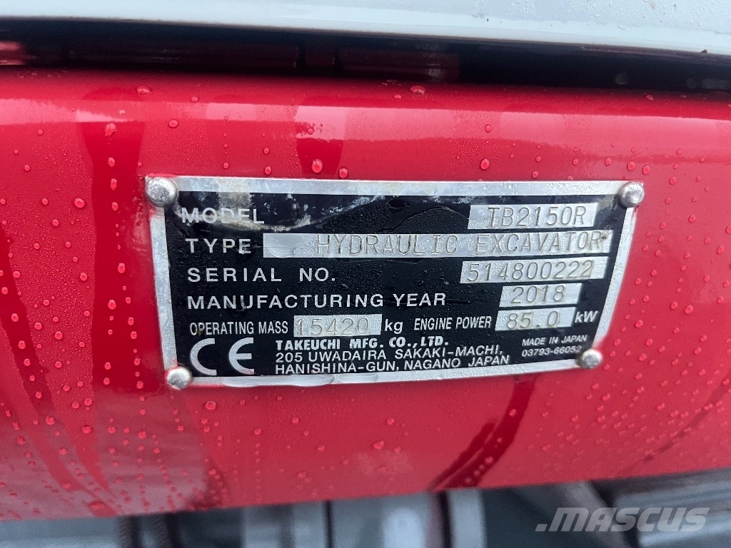 Takeuchi TB 2150 R / Pyörittäjä, Pihdit, Rasvari, Lämmitin Pelle sur chenilles