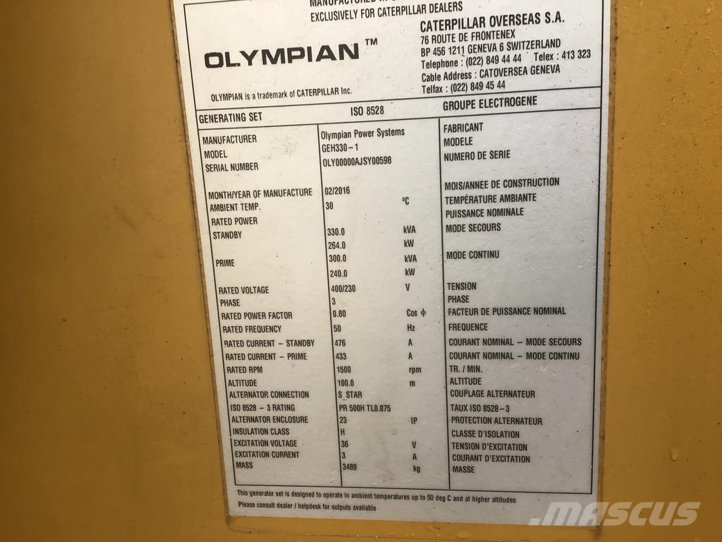 CAT OLYMPIAN GEH330 GENERATOR 330 KVA USED Agregaty prądotwórcze Diesla