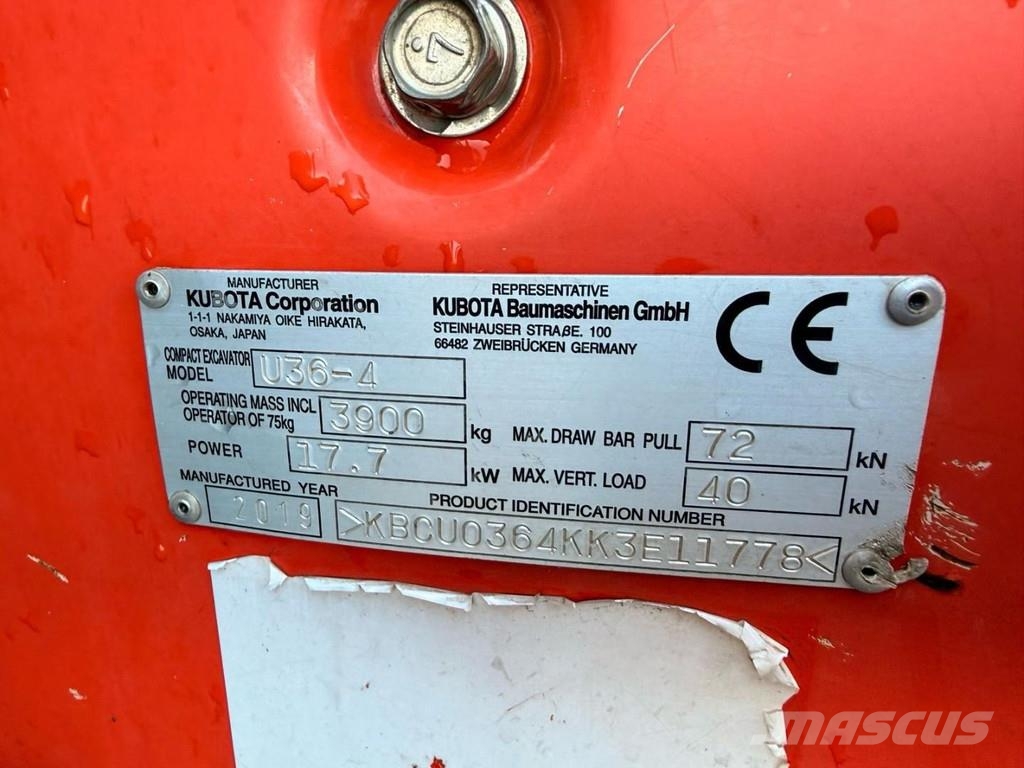 Kubota U36-4 - 3.9T - *FULL HYDR - *HYDR QUICKHITCH - *50 Minigraafmachines < 7t