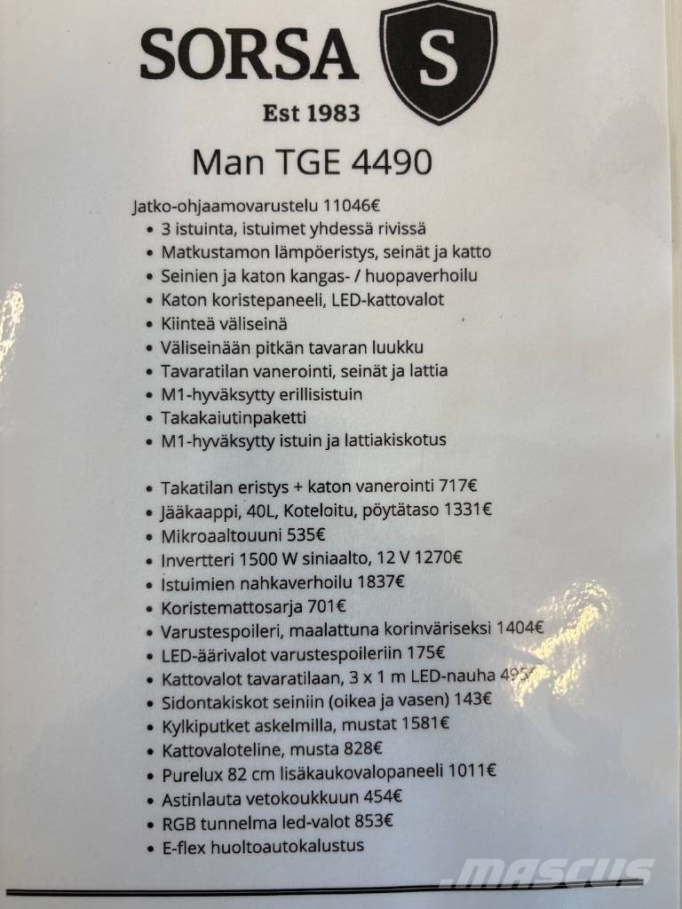 MAN TGE 4.180 4x4 3640 jatko-ohjaamo Panel vans