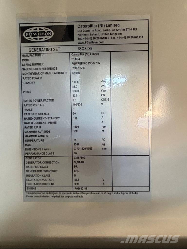 FG Wilson P110-3 - 110 kVA Genset - DPX-16008 Generadores diésel