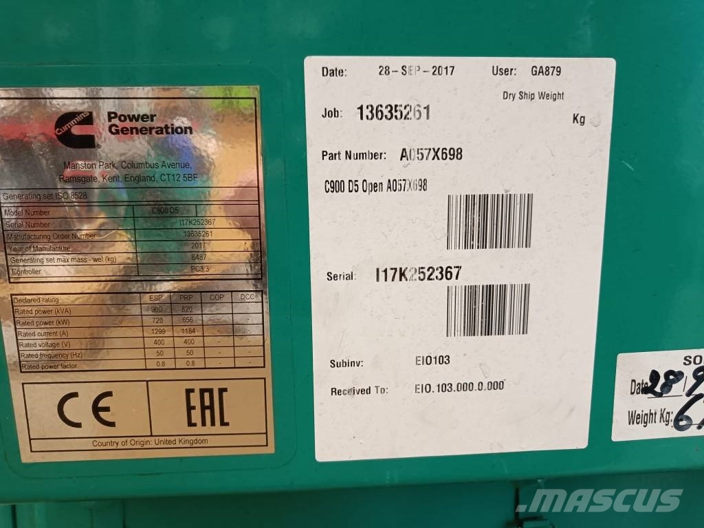 Cummins C900D5 ディーゼル発電機
