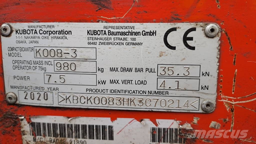 Kubota K 008-3 Miniexcavadoras