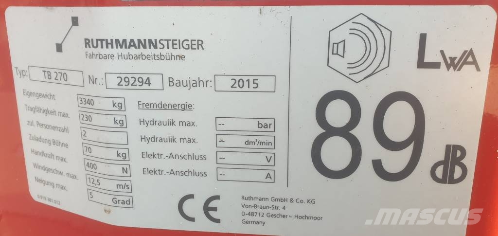 Ruthmann TB 270 Truck & Van mounted aerial platforms