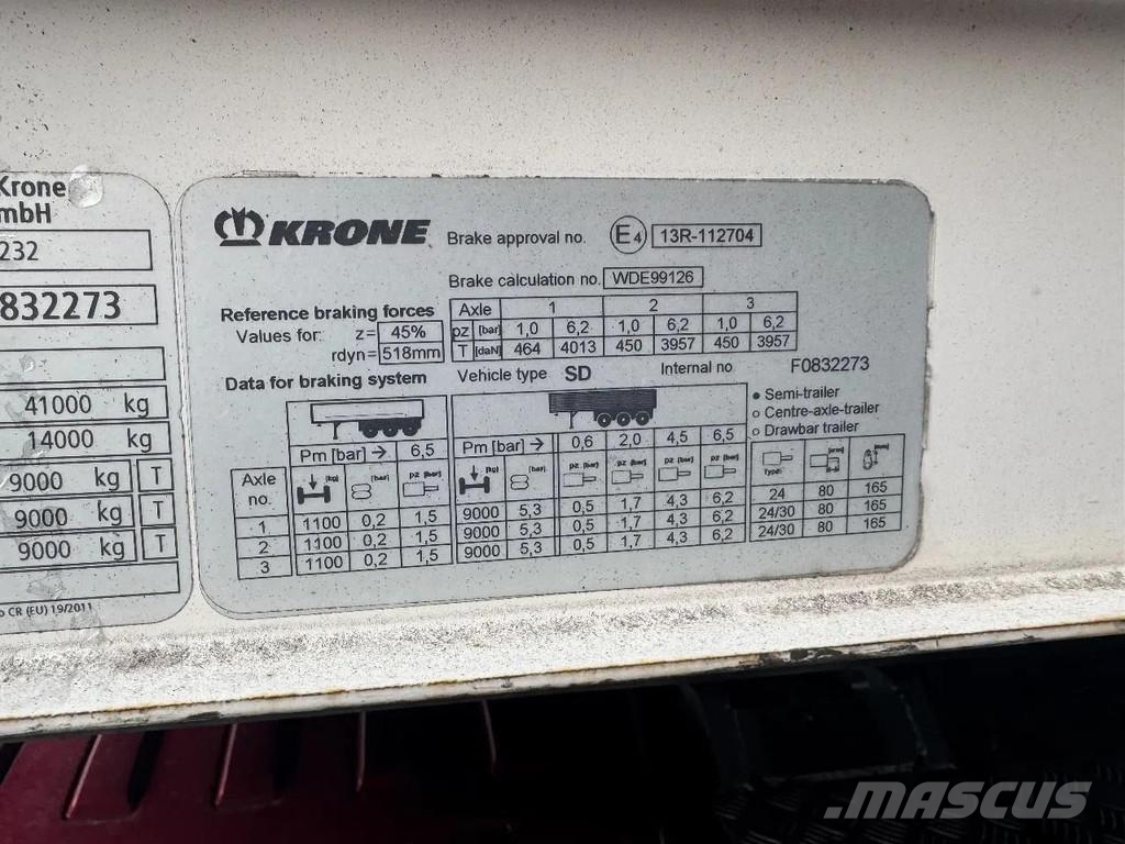 Krone SD 3 AXLE - 1 LIFT AXLE - SLIDING ROOF Curtainsider semi-trailers