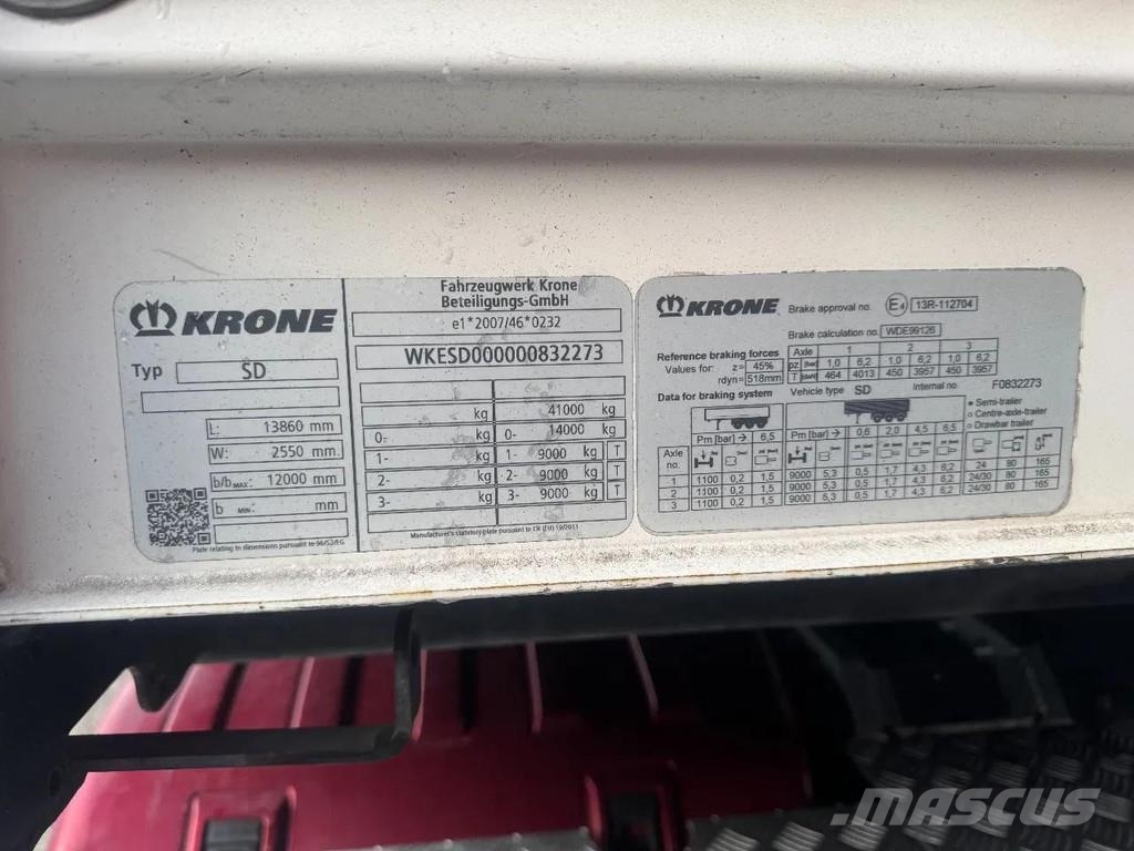 Krone SD 3 AXLE - 1 LIFT AXLE - SLIDING ROOF Curtainsider semi-trailers