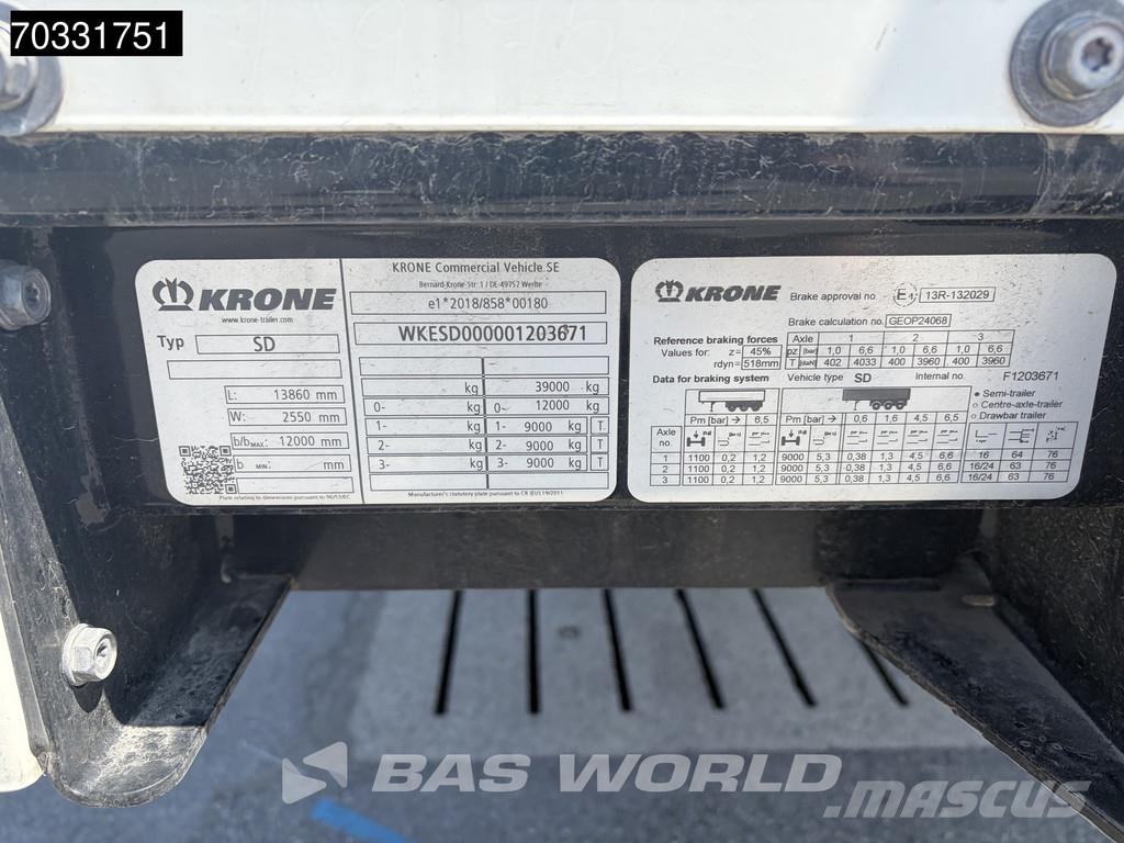 Krone SD 3 axles 2xLift Axle Sliding Roof Palletbox Tents puspiekabes