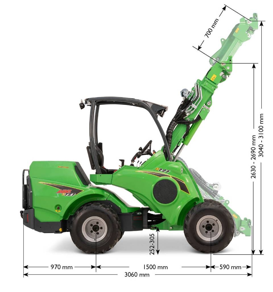 Avant e727 Elektrisk kompaktlastare – 27 kWh batteri Rataslaadurid
