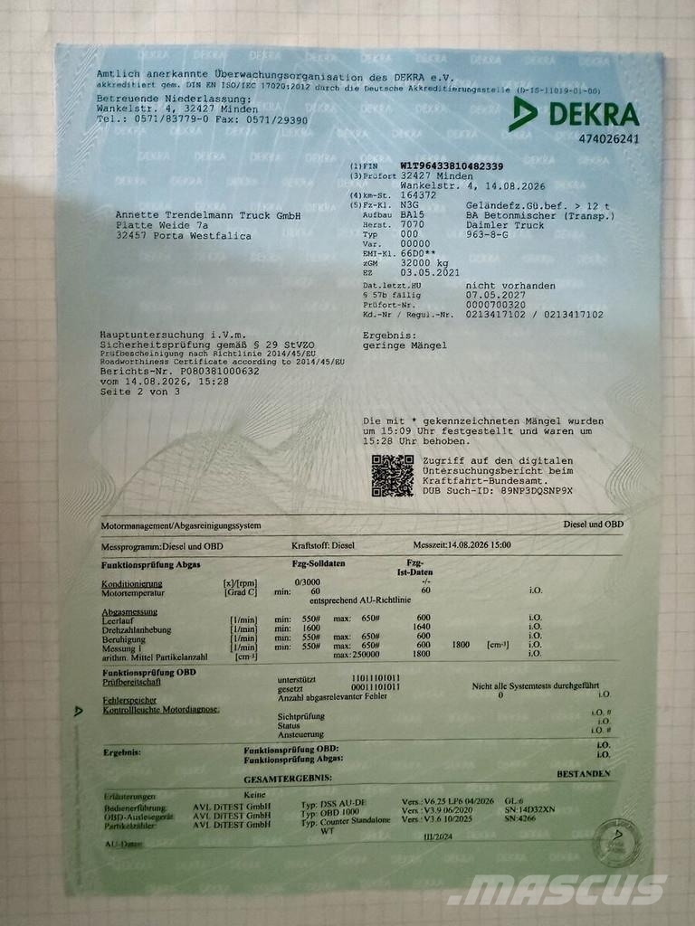 Mercedes-Benz Arocs 3546 8x4 Fahrmischer Motor E6 D Avtomešalci za beton
