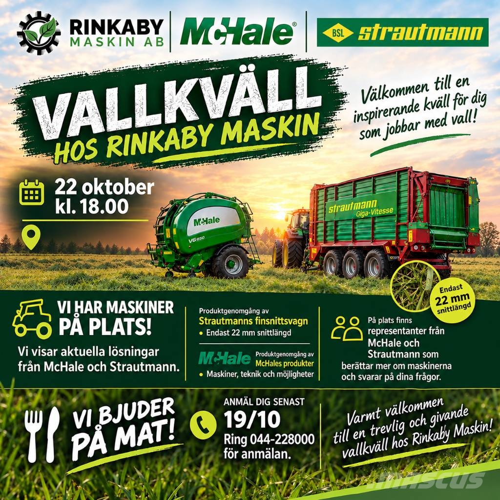 Välkommen på vallkväll McHale/Strautmann Косилки