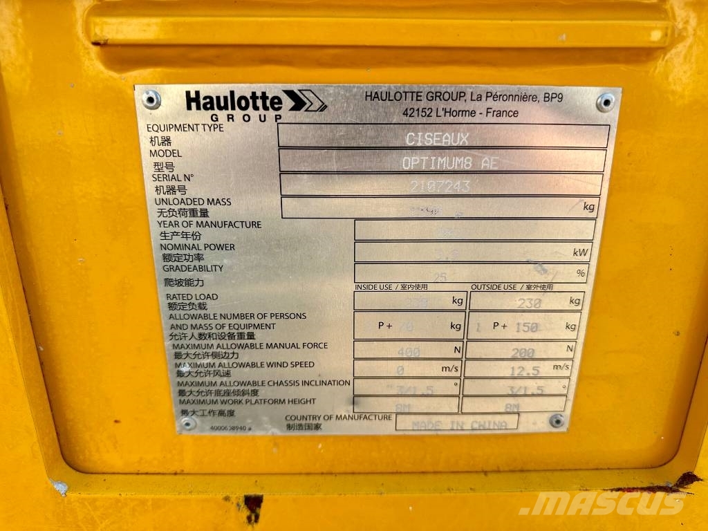 Haulotte OPTIMUM 8 - 2107243 剪式升降機