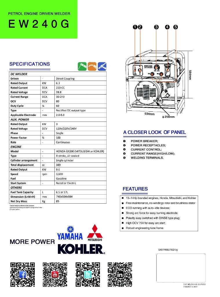 Kohler welding equipment EW240G Attrezzature per saldature