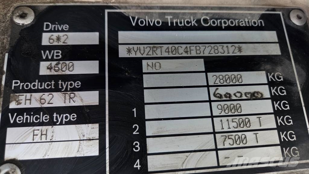 Volvo FH500 6X2 شاحنات الرافعات الخطافية