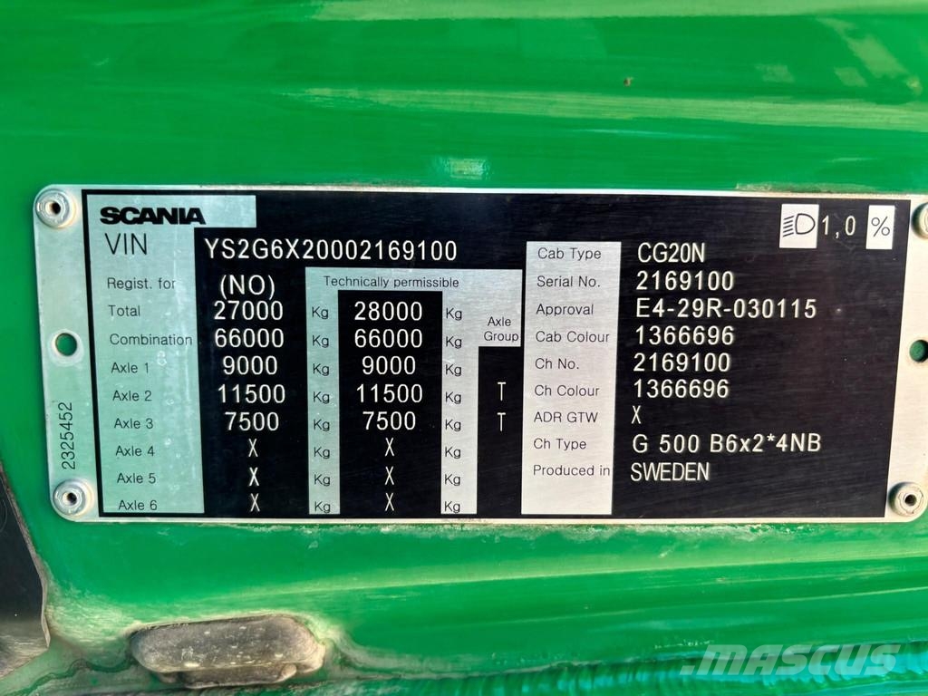 Scania G500 6x2*4 EURO6 + RETARDER + HOOKLIFT 1470mm Camion ampliroll