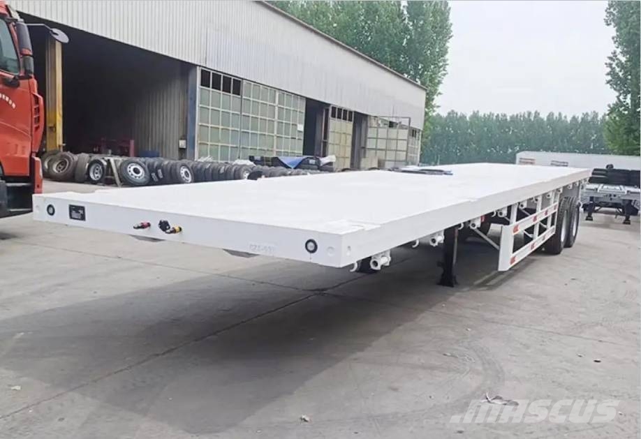 ZW Group 60ton 3 Axle Flatbed Semi Trailer with ladder نصف مقطورات مسطحة / مفصلية الجوانب