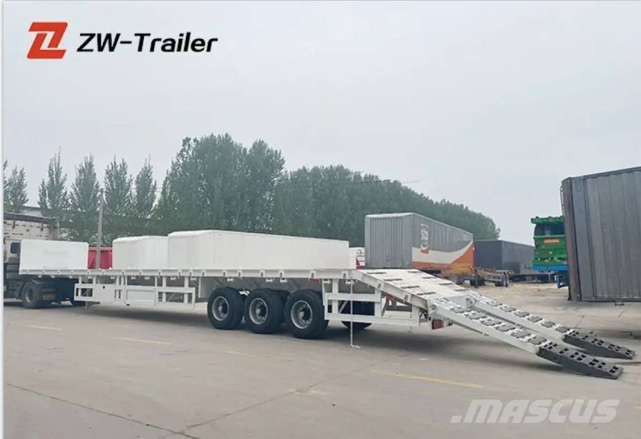 ZW Group 60ton 3 Axle Flatbed Semi Trailer with ladder نصف مقطورات مسطحة / مفصلية الجوانب