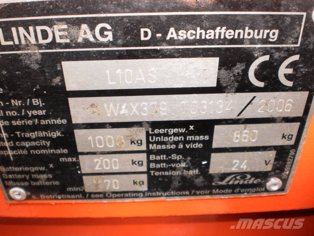 Linde L10AS /379/ SPEC WITH FORKS V-1977 OB Χειροκίνητα παλετοφόρα