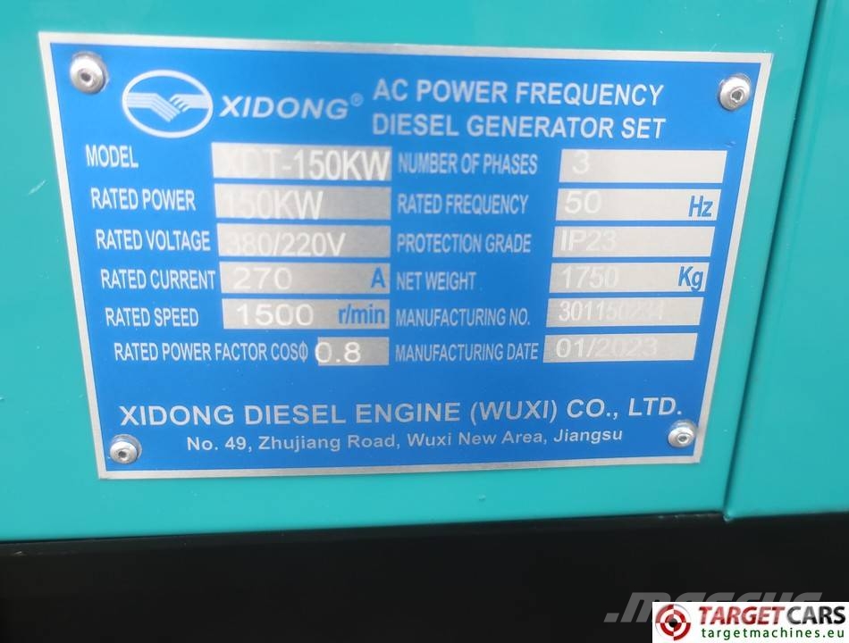 Xindong XDT-150KW Diesel Generator 187KVA 400/230V Diesel Generatoren
