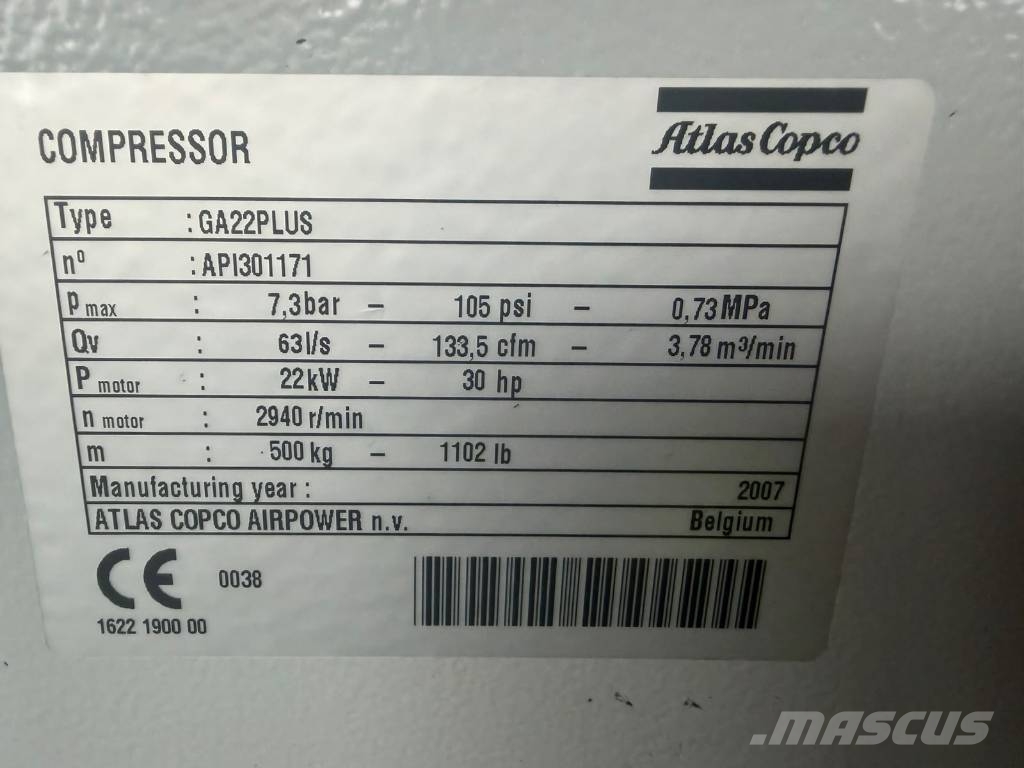 Atlas Copco GA 22 PLUS FF Compressor, Kompressor Kompresorji
