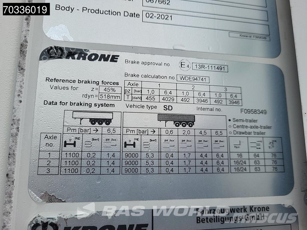 Krone SD Tailgate 250x270cm Palletbox LBW Temperature controlled semi-trailers