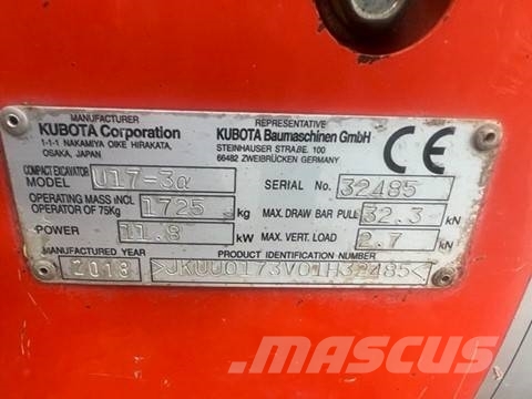Kubota U 17-3 Міні-екскаватори < 7т