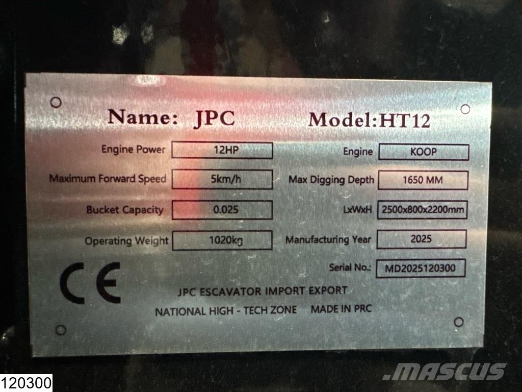 JPC HT12 New – Unused, 2025, 12 hp Mini bageri < 7t