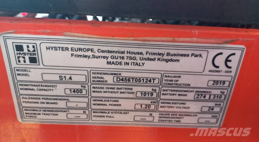 Hyster S 1.4 S Staplare-led