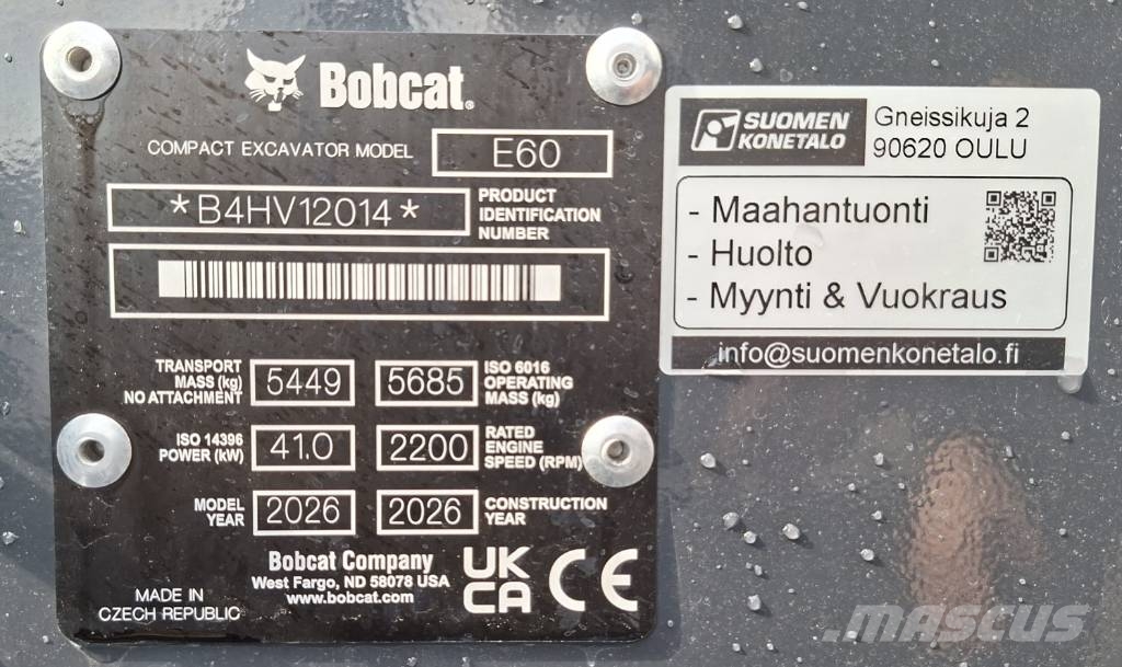 Bobcat E60 Kaivinkone Engcon pyörittäjällä Mini kotrók < 7t