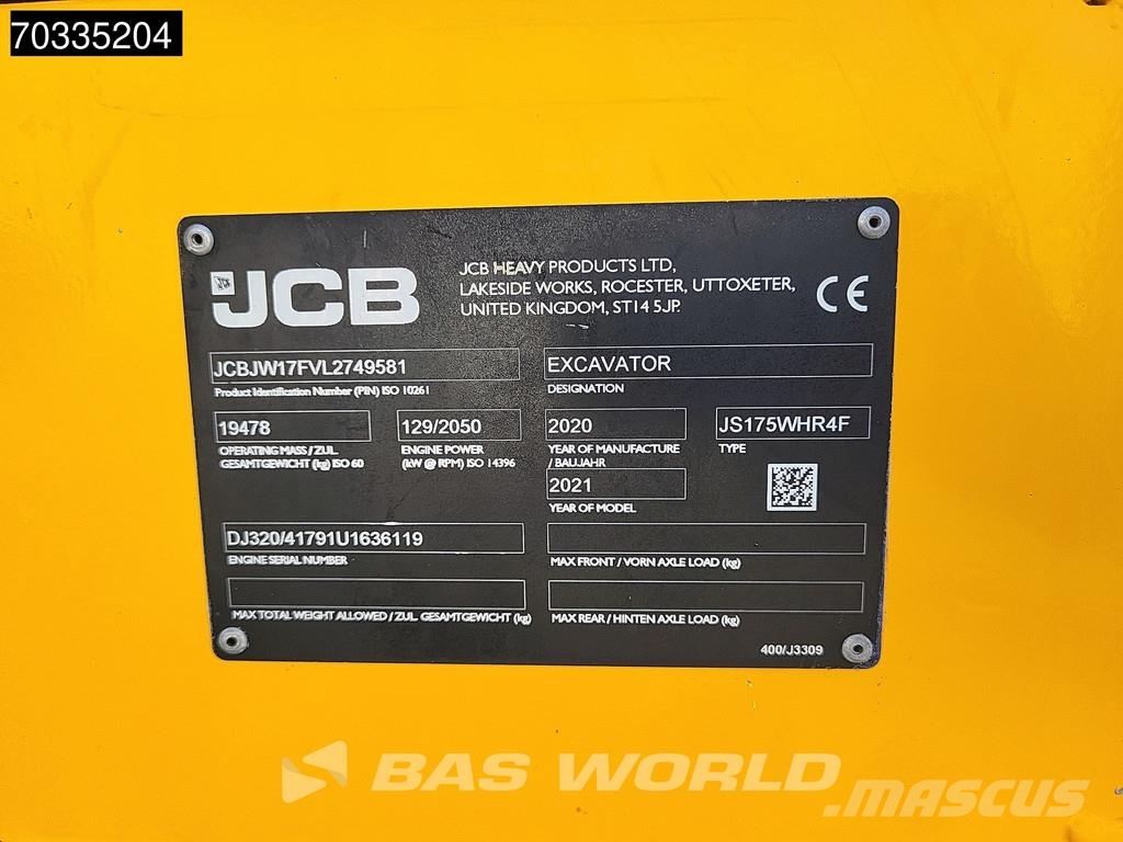 JCB JS175 W Lift Cabin Materjalikäitlusmasinad