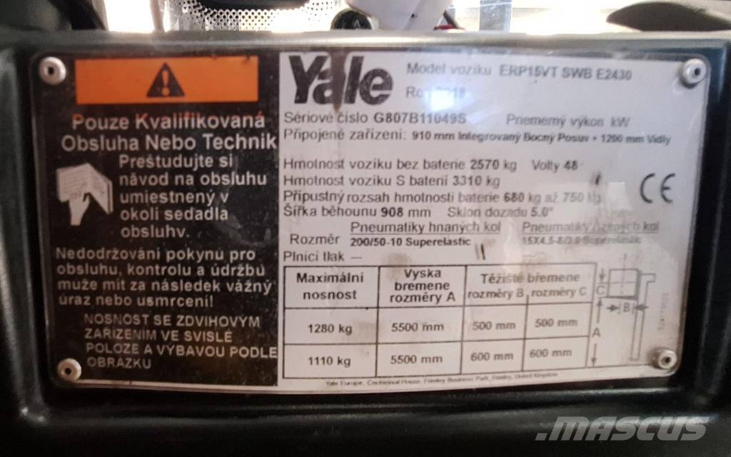 Yale ERP 15 VT شاحنات ذات رافعات شوكية تعمل بالكهرباء
