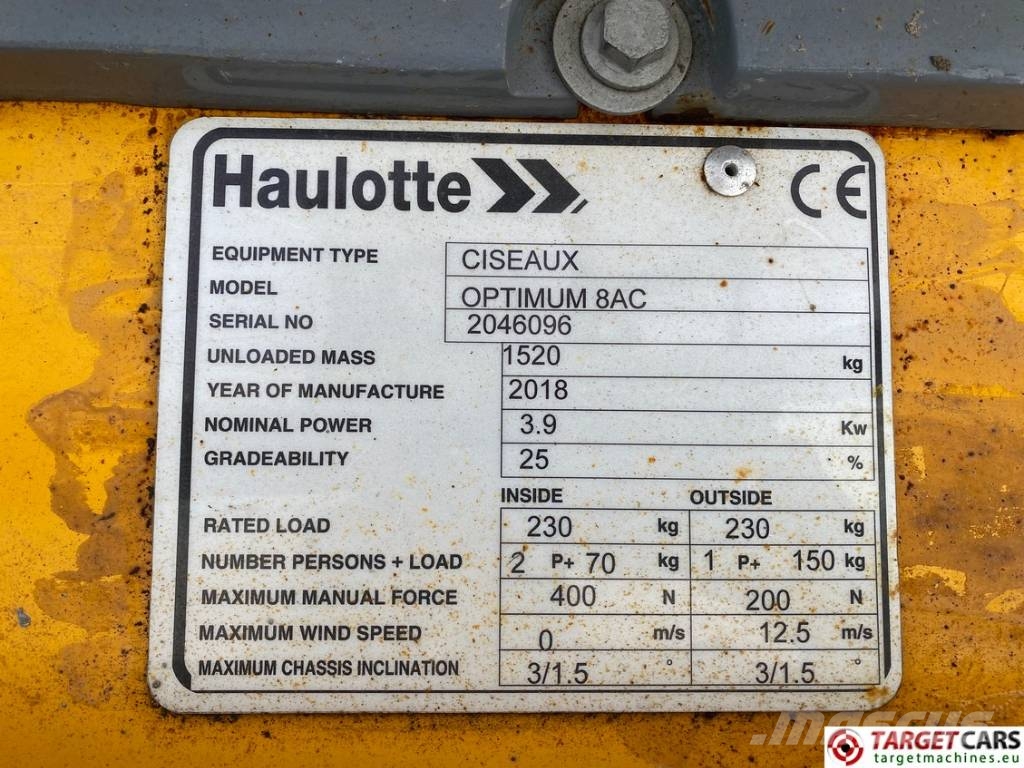 Haulotte Optimum 8 AC Electric Scissor Work Lift 777cm Šķerveida pacēlāji