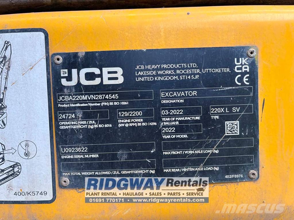 JCB 220 X 大型油圧ショベル12t以上(パワーショベル・ユンボ)
