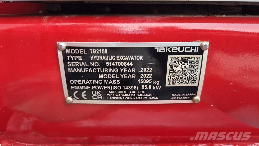 Takeuchi TB2150 - POWERTILT - 2022 YEAR - 3470 HOURS - 3X B Crawler excavators