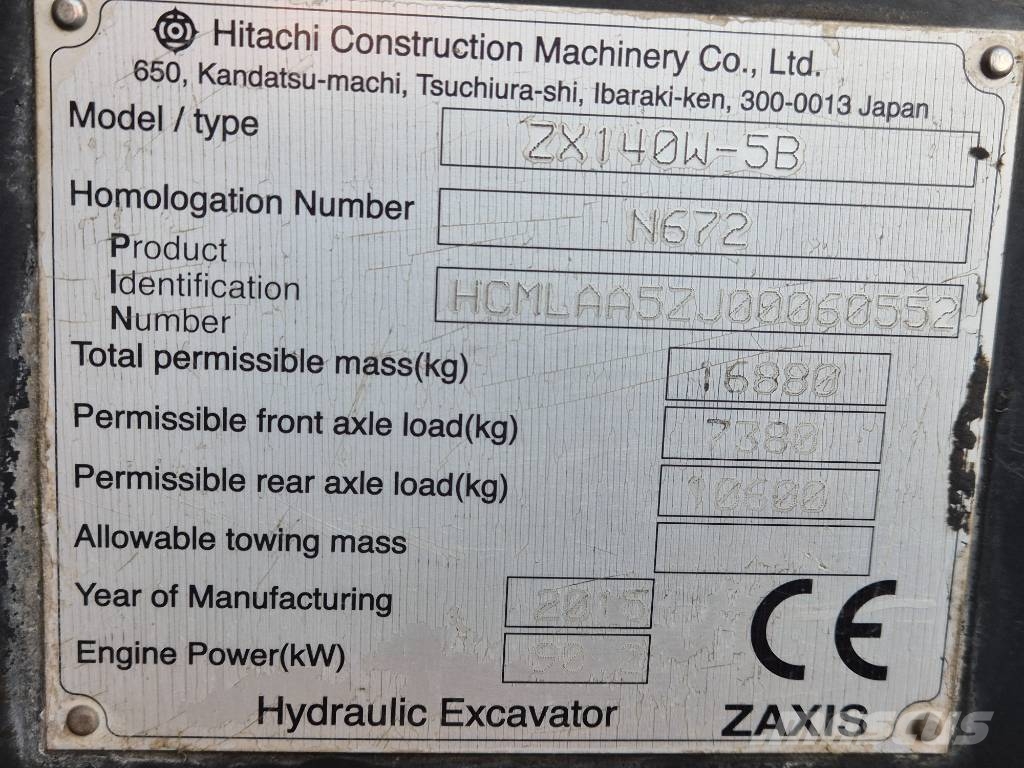 Hitachi ZX140W-5B Kolová rýpadla