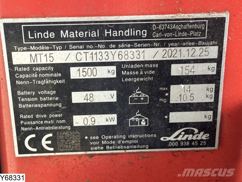 Linde MT 15 1500 kg, 0,9 kW, 2021 Штабелери