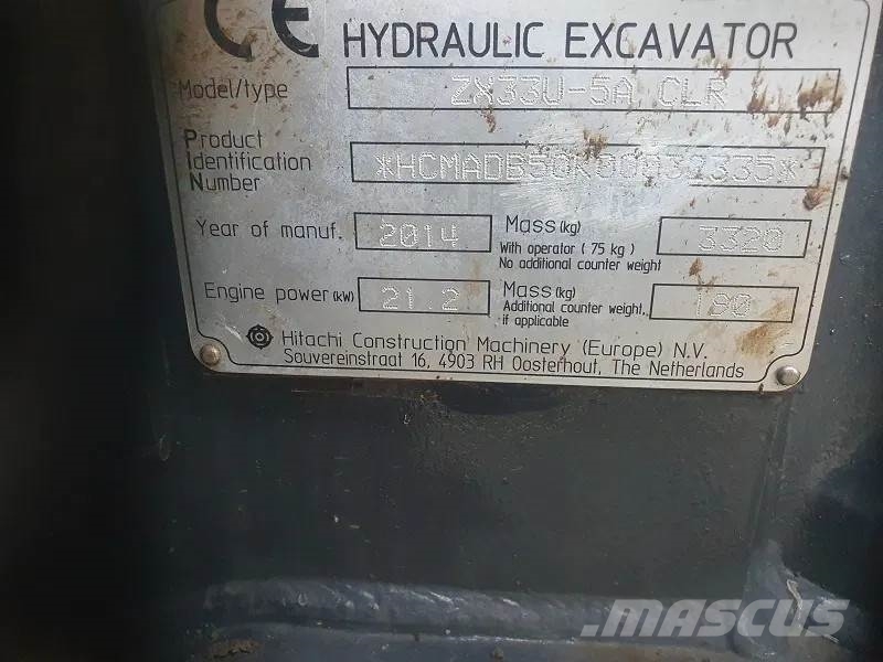 Hitachi ZX33U -5A -CLR حفارات صغيرة أقل من 7 طن (حفارات صغيرة)