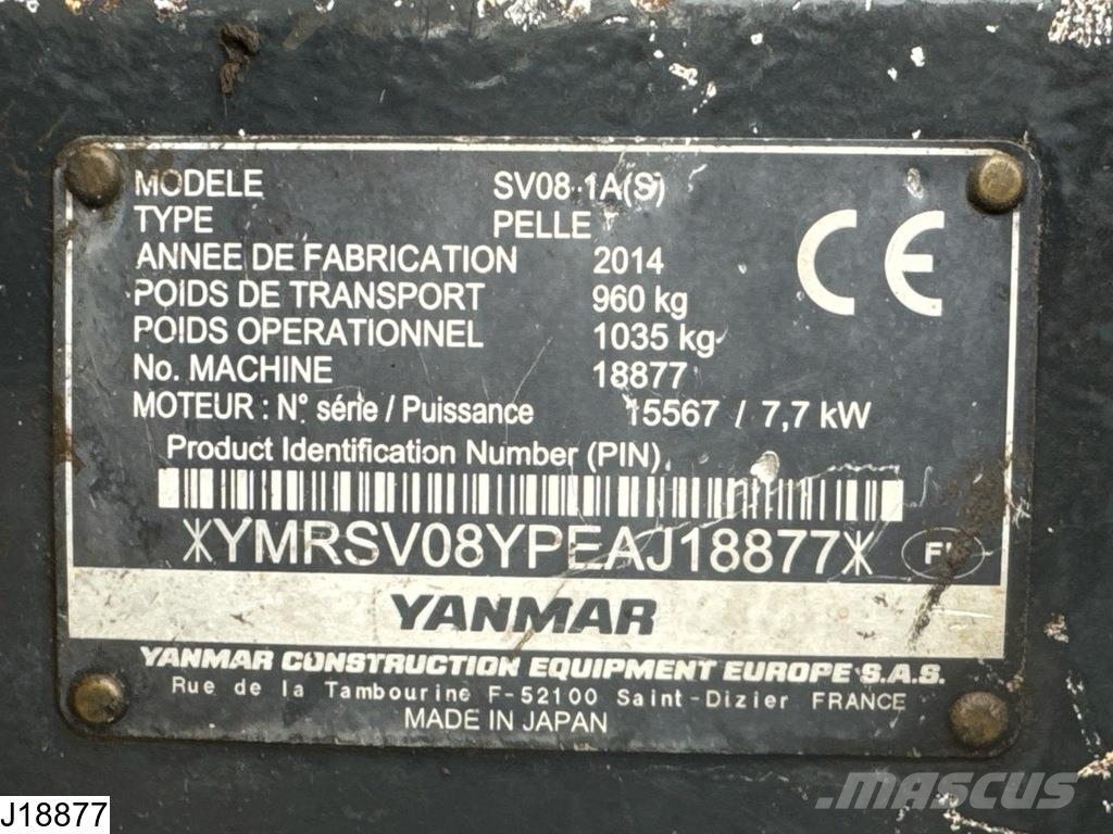Yanmar SV08 1A 3100 hr, 2014, 1035 kg, 7,7 kW Mini excavatoare < 7t