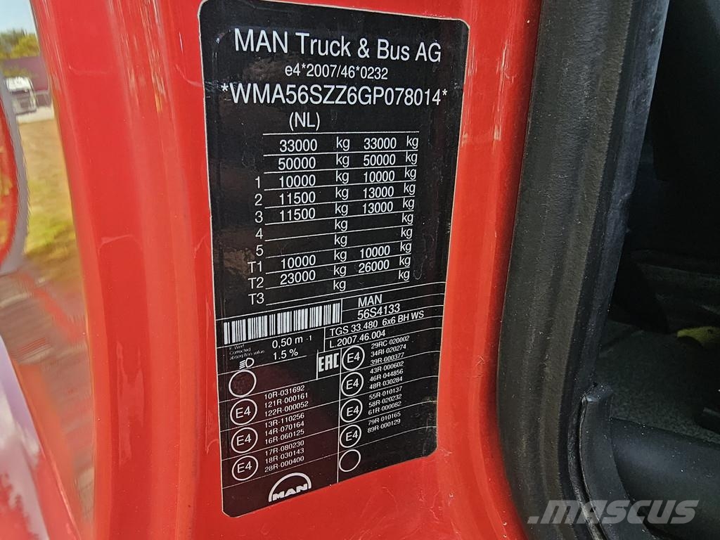 MAN TGS 33.480 / 6x6 / 2-SIDE TIPPER / PALFINGER Z CRA Camion plateau ridelle avec grue