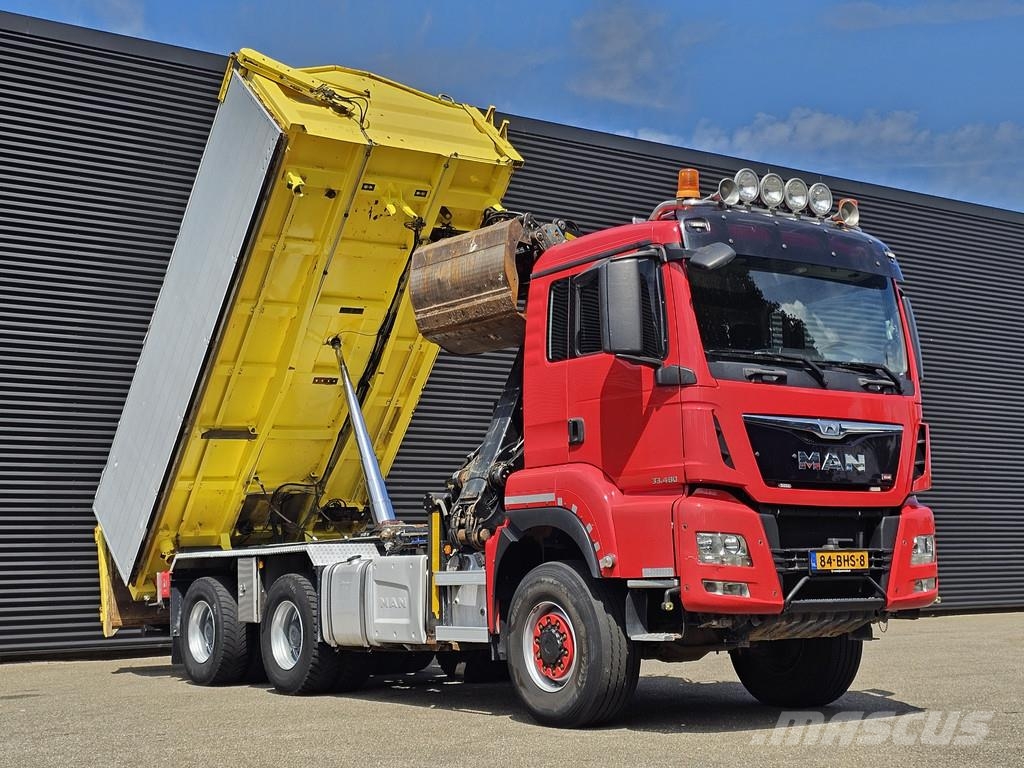 MAN TGS 33.480 / 6x6 / 2-SIDE TIPPER / PALFINGER Z CRA Camion plateau ridelle avec grue