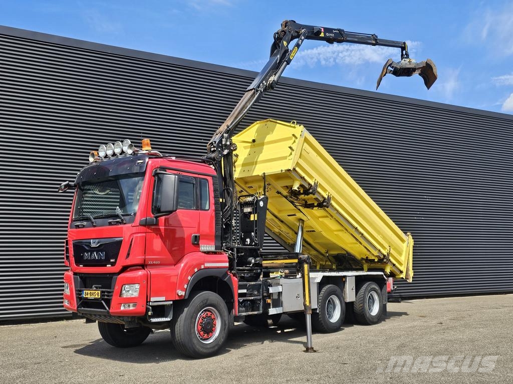 MAN TGS 33.480 / 6x6 / 2-SIDE TIPPER / PALFINGER Z CRA Camion plateau ridelle avec grue