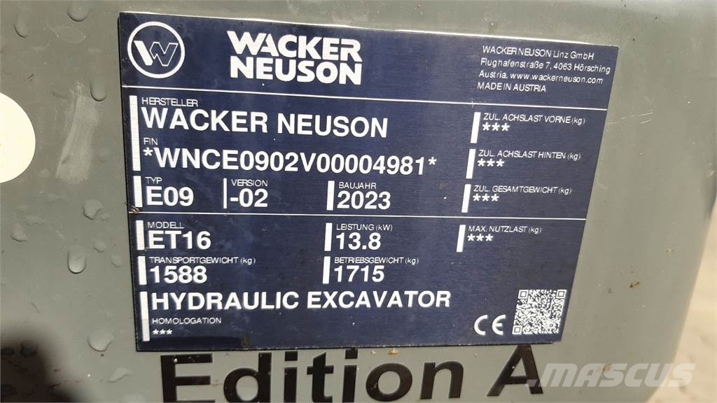 Wacker Neuson ET16 Excavadoras sobre orugas