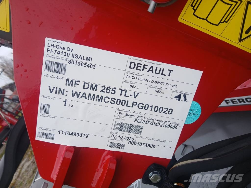 Massey Ferguson DM265 TL V Keskiripustus niittokone جزازات