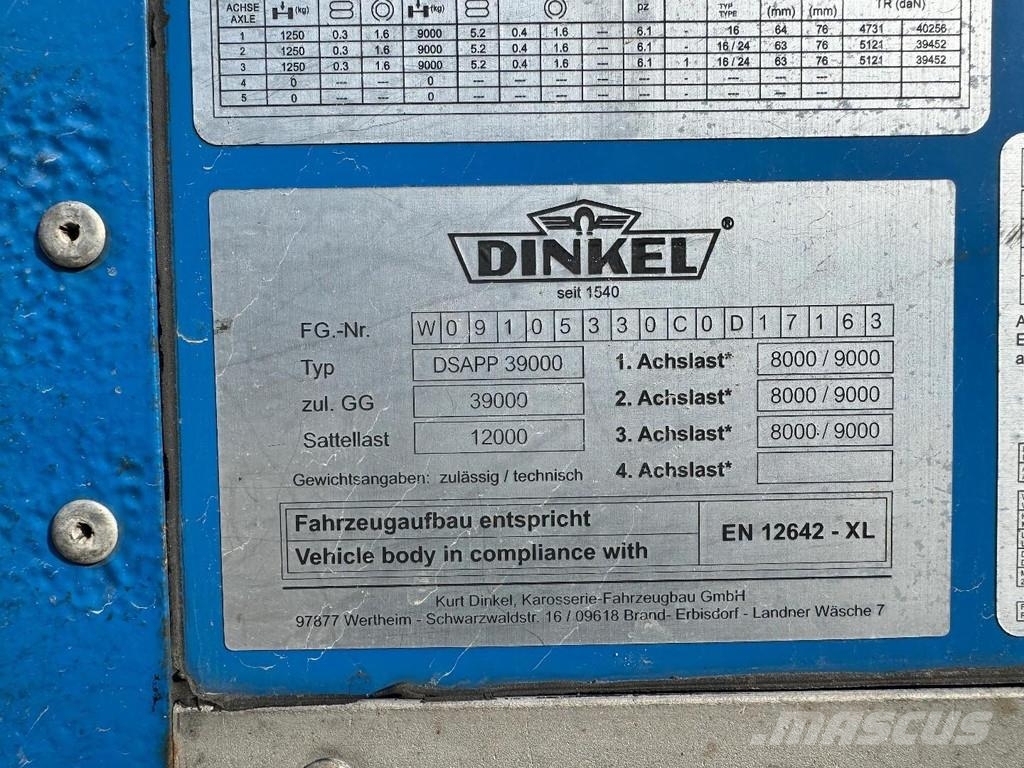 Dinkel DSAPP 39000 3 AXLE SAF + SLIDING ROOF Curtainsider semi-trailers