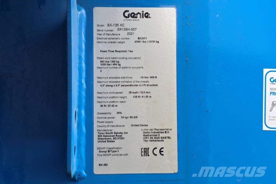 Genie SX135XC Diesel, 43m Working Height, 27.5m Reach, B Plataformas con brazo de elevación telescópico