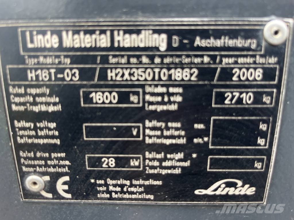 Linde H16T-03 /350/ V-3541 OB LPG forklifts