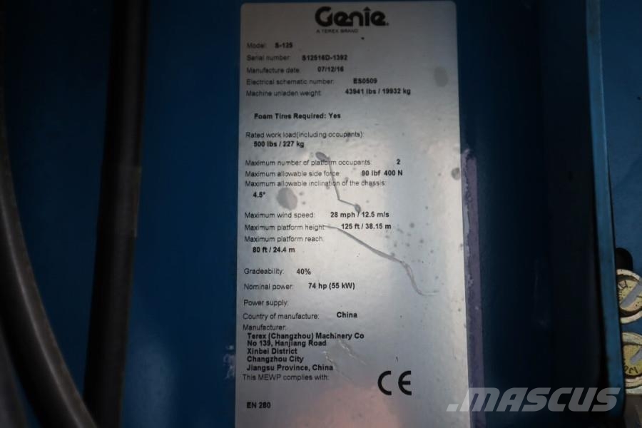 Genie S125 Diesel, 4x4x4 Drive, 40.1m Working Height, 24 Teleskooppipuominostimet