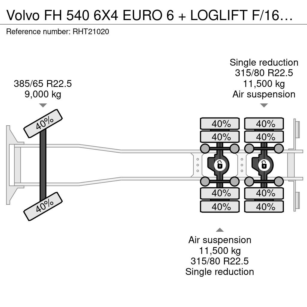 Volvo FH 540 6X4 EURO 6 + LOGLIFT F/165ZT + 2 AXLE HANGE Timber trucks