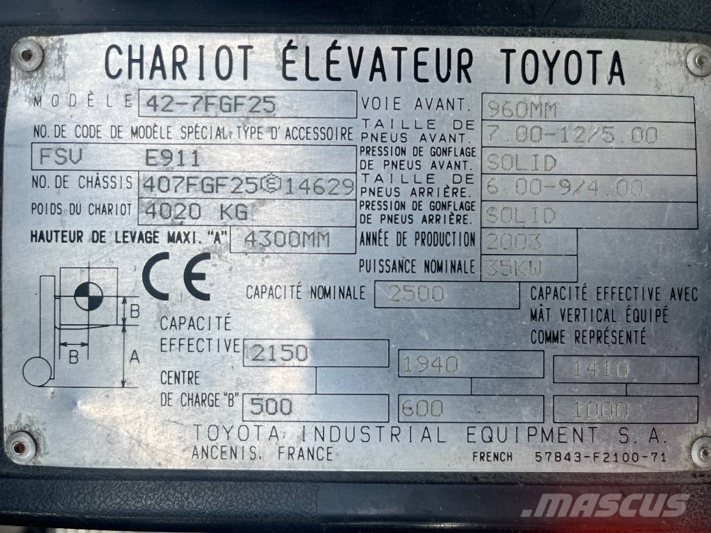 Toyota 7 FGF 25 /40/ V-4006 OB LPG (dujiniai) krautuvai